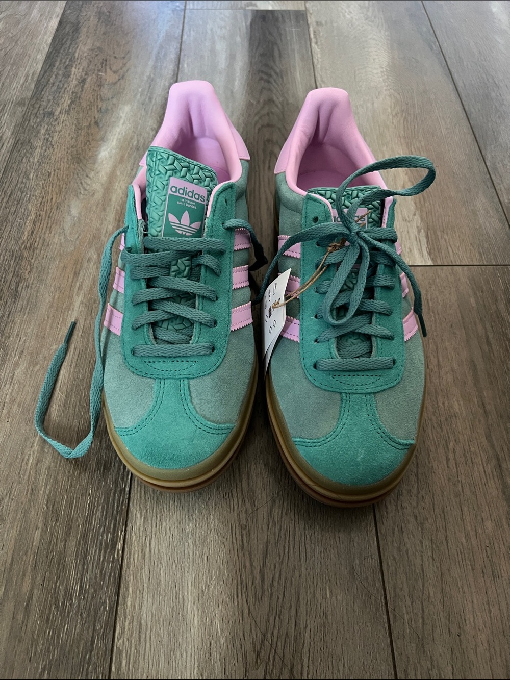 Adidas GAZELLE platform Teal Suede Sneakers with Pink Accents